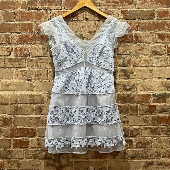 Elegant Blue Lace Mini Dress - Picture 5 of 11